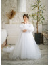 Cold Shoulder White Tulle Long Flower Girl Dress